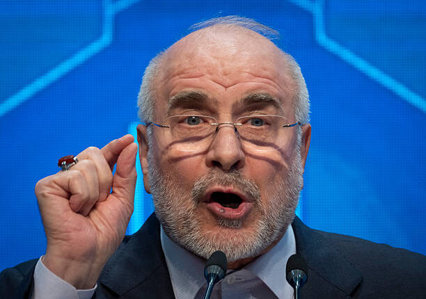 Iranian Parliament Speaker, Mohammad Bagher Ghalibaf, gestures while speaking with media in a media conference at a conference hall in the Iranian Parliament building in Tehran, Iran, on December 2, 2025. (Photo by Morteza Nikoubazl/NurPhoto via Getty Images)